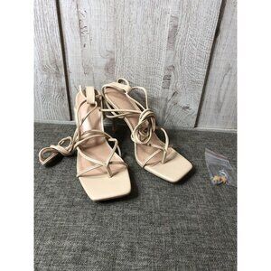 Womens Pie Pie Buy Beige Lace Up Ankle Strappy High Heels Sandals Shoes Size 8.5
